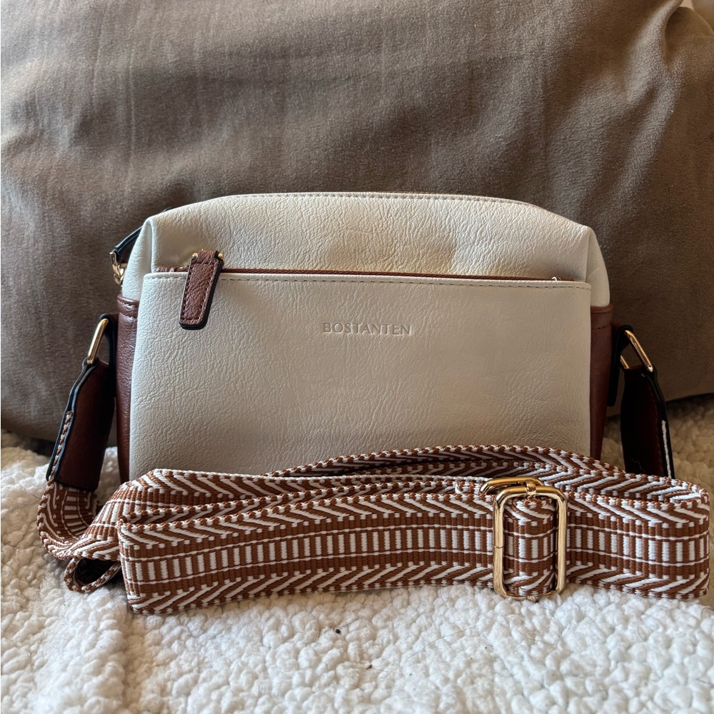 BOSTANTEN Cream and Brown Crossbody Bag